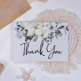 Cartão De Agradecimento Rosas Brancas de Marfim Floral Elegante 