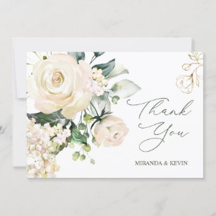 Cartão De Agradecimento Rosas Brancos Hydrangea Casamento Obrigado