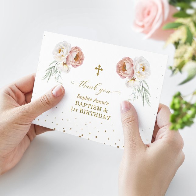 Cartão De Agradecimento Rosas Brancos primeiros aniversarios Florais Bapti (Criador carregado)