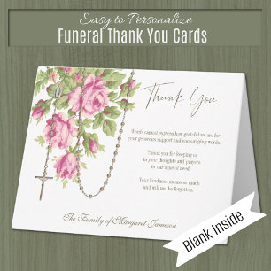 Cartão De Agradecimento Rosas Católicas Rosário Funeral Memorial Condolênc