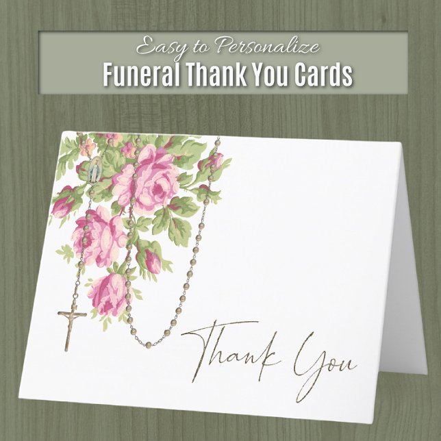 Cartão De Agradecimento Rosas Católicos Rosário Condolência Funeral (Traditional Catholic Funeral Rosary Thank You cards)
