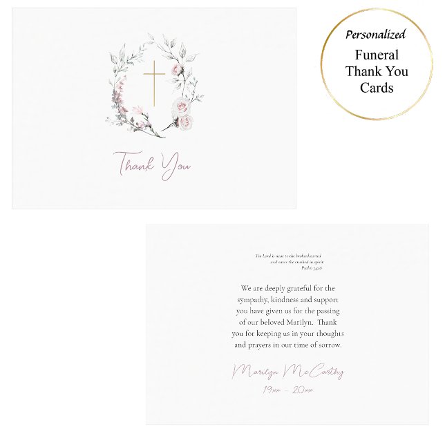 Cartão De Agradecimento Rosas claro Wreath Roman Funeral Católico (Criador carregado)