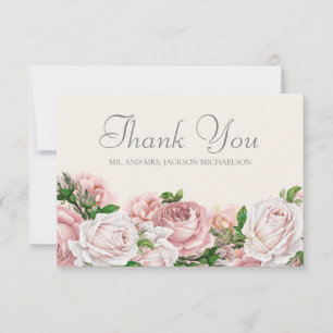 Cartão De Agradecimento Rosas Cor-de-Rosa Elegantes de Casamento Agradecim