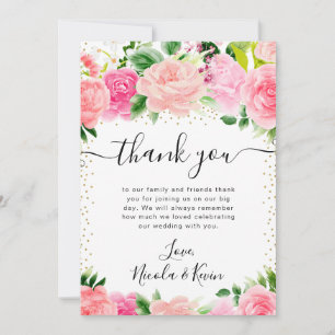 Cartão De Agradecimento Rosas Cor-de-Rosa em Aquarela Flores de Verão Casa