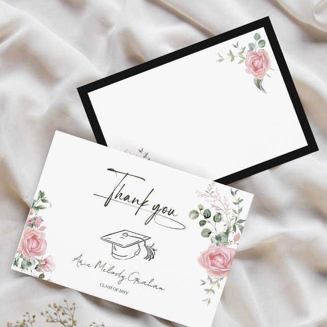Cartão De Agradecimento Rosas Cor-de-Rosa Modernas Script Graduação (Criador carregado)