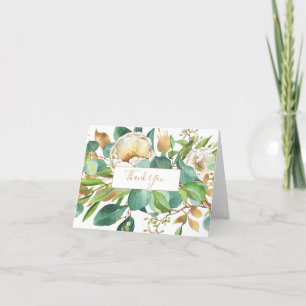 Cartão De Agradecimento Rosas de aquarela e placa de anotação Eucalyptus