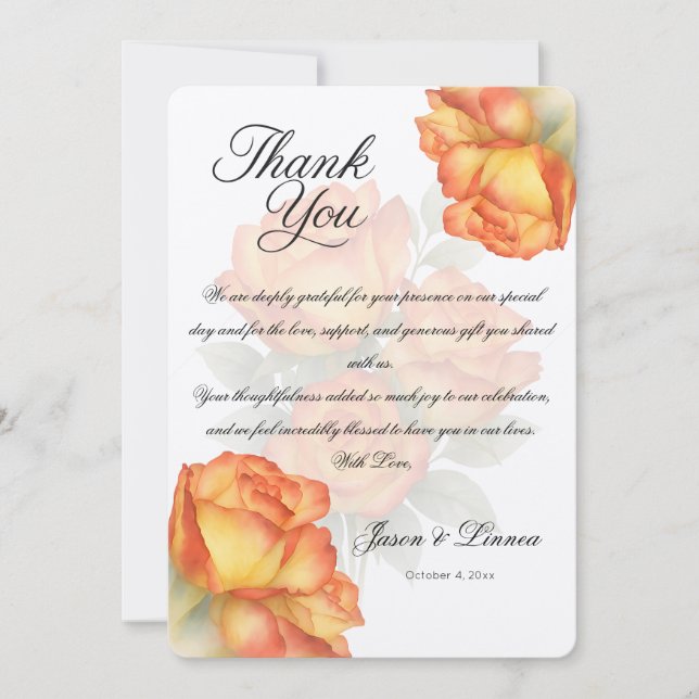 Cartão De Agradecimento Rosas de Aquarela Elegantes Pastel Pétalas (Frente)