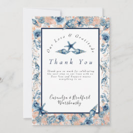 Cartão De Agradecimento Rosas de Flores do Mar de Praia de Casamento Náuti