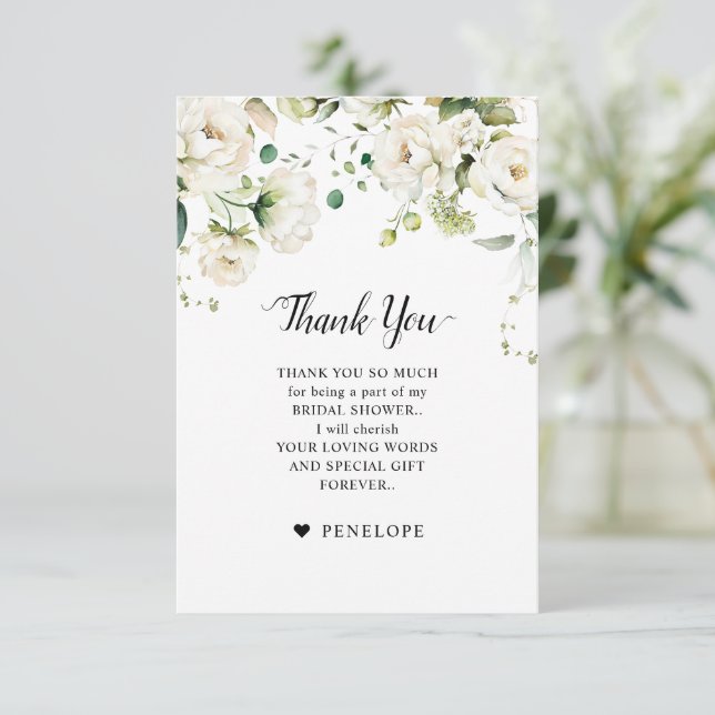 Cartão De Agradecimento Rosas de Ivory Floral Casamento Botânico T (Em pé/Frente)