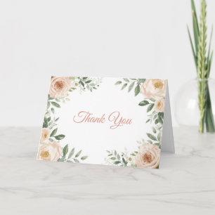 Cartão De Agradecimento Rosas de Jardim em Aquarela Elegante Floral Rosa C
