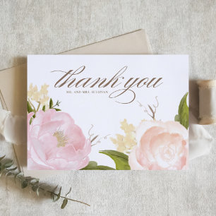 Cartão De Agradecimento Rosas de Jardim Rosa Romântico Botânico Casamento