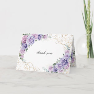 Cartão De Agradecimento Rosas de Lavanda Lilás Roxo Elegante Dobradas