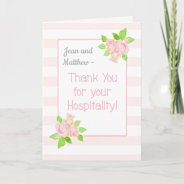 Cartão De Agradecimento Rosas de nomes personalizados Obrigado pela hospit (Frente)