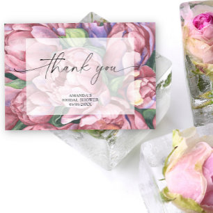 Cartão De Agradecimento Rosas de peônia em aquarela - obrigado chá de pane