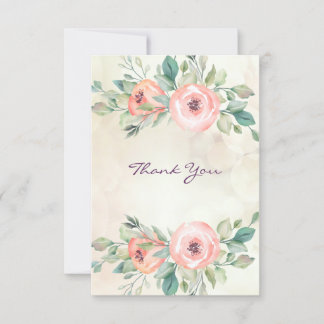 Cartão De Agradecimento Rosas de Pêssego de Aquarela Floral