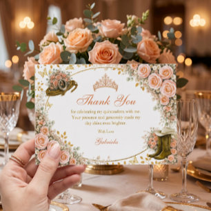 Cartão De Agradecimento Rosas de Pêssego Ocidental Dourado País Quinceañer