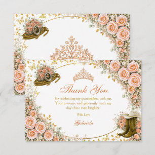 Cartão De Agradecimento Rosas de Pêssego Ocidental Dourado País Quinceañer
