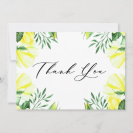 Cartão De Agradecimento Rosas e Peônias Amarelas em Aquarela