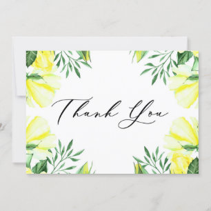 Cartão De Agradecimento Rosas e Peônias em Aquarela Amarela