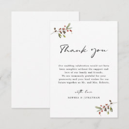 Cartão De Agradecimento Rosas e Pine Modern Calliografia Simples Casamento