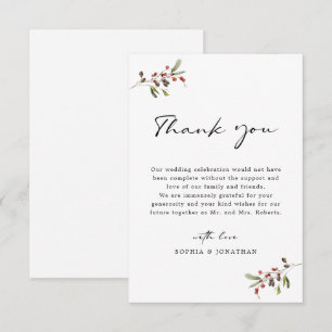 Cartão De Agradecimento Rosas e Pine Modern Calliografia Simples Casamento