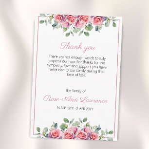 Cartão De Agradecimento Rosas em Aquarela Eucalipto Floral Funeral