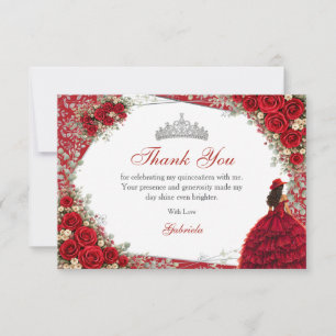 Cartão De Agradecimento Rosas em Aquarela Vermelhas e Prata Quinceañera