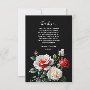 Cartão De Agradecimento Rosas florais de casamento branco rosa escuro boni