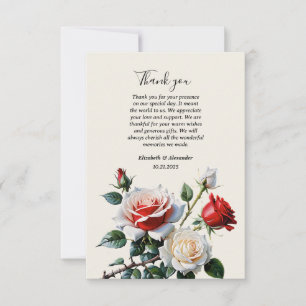 Cartão De Agradecimento Rosas florais de casamento cor-de-rosa branco e ve
