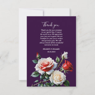 Cartão De Agradecimento Rosas florais de casamento em rosa branco vermelho