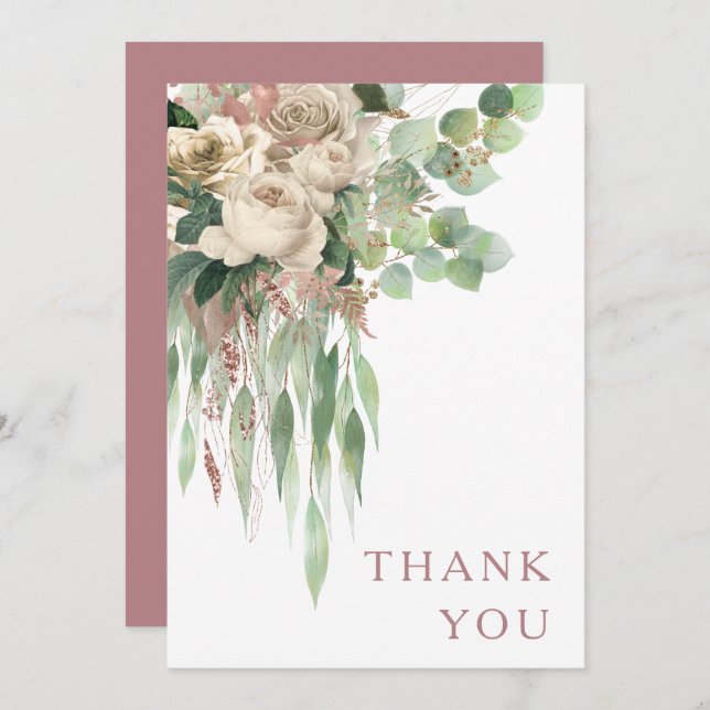 Cartão De Agradecimento Rosas Florais Elegantes Casamento Rosa (Frente/Verso)