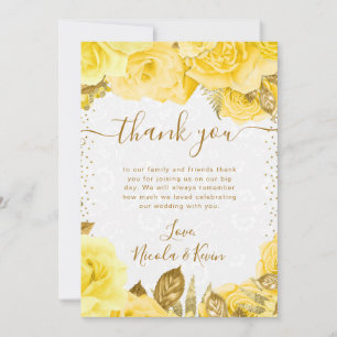 Cartão De Agradecimento Rosas Flores Casamento Glam Amarelo Aquarela