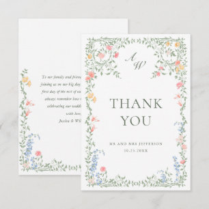 Cartão De Agradecimento Rosas Francesas Pastel de Prado Floral Casamento