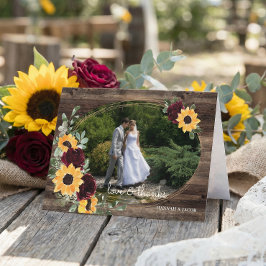 Cartão De Agradecimento Rosas Girassóis Casamento Rústico Foto Obrigado