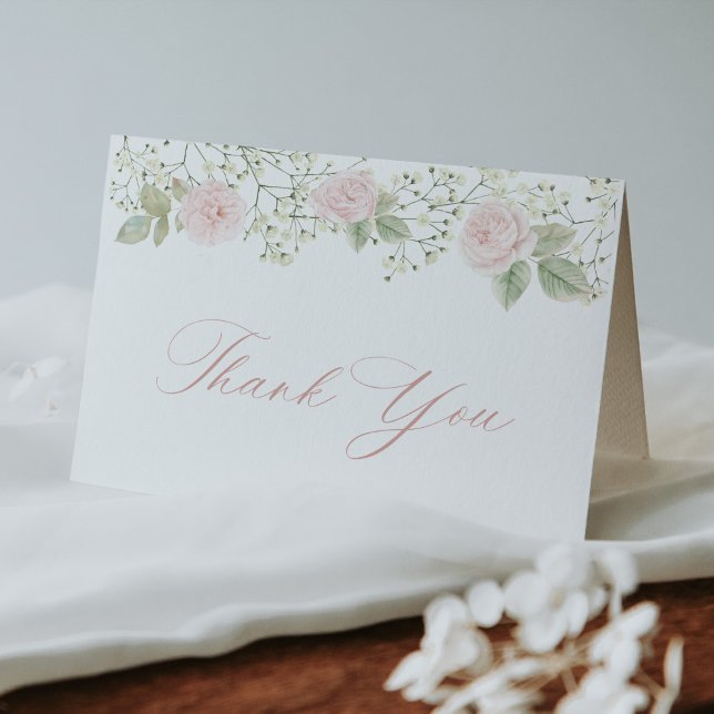 Cartão De Agradecimento Rosas Pink Bebê's Breath Obrigado (Criador carregado)