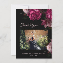 Cartão De Agradecimento Rosas Pintadas à Mão Casamento Romântico Sombrio