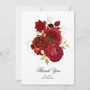 Cartão De Agradecimento Rosas Red and Dourado Vintage