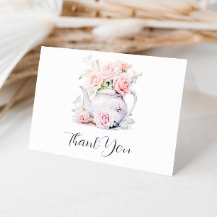Cartão De Agradecimento Rosas Rosa Bege Churrasco de Noiva Elegante