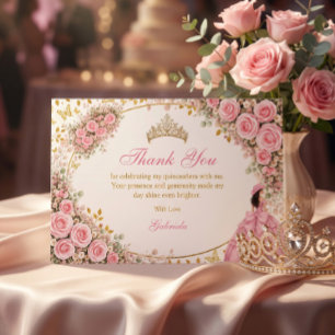 Cartão De Agradecimento Rosas Rosa em Aquarela Borboleta Dourada Quinceañe