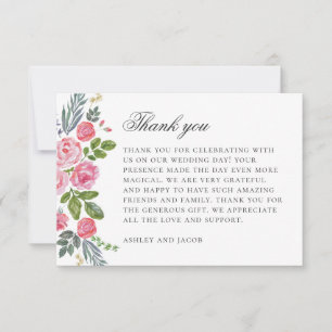 Cartão De Agradecimento Rosas rosa. Flores de jardim de safra. Casamento d