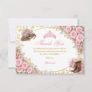 Cartão De Agradecimento Rosas Rosa Ocidental Dourado País Quinceañera