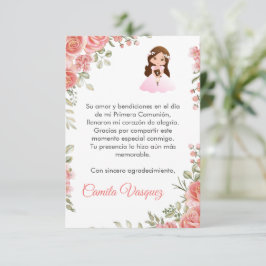 Cartão De Agradecimento Rosas Rosa-Vidro - Primeira Comunhão