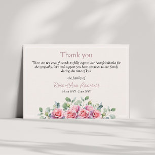 Cartão De Agradecimento Rosas Rosadas de Eucalipto Elegante Funeral de Con
