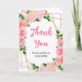 Cartão De Agradecimento Rosas Rosas com Casamento de Folhagens