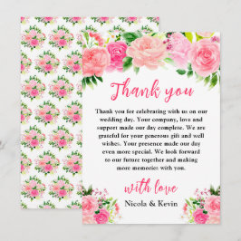 Cartão De Agradecimento Rosas Rosas com Folhagem Casamento