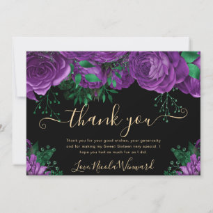 Cartão De Agradecimento Rosas Roxas Aquarela Sweet 16