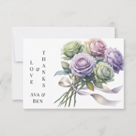 Cartão De Agradecimento Rosas Roxas e Verde-Salvia Amor e Gratidão