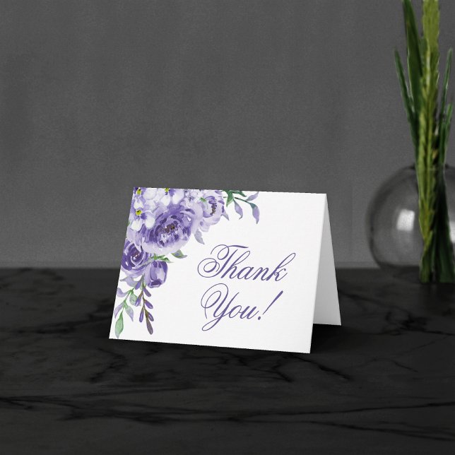 Cartão De Agradecimento Rosas roxas | Imagem Floral Elegante De Aquarela (Criador carregado)