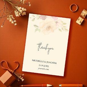 Cartão De Agradecimento Rosas Rusticas Beige Boho Floral Aquarela
