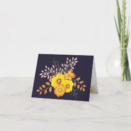 Cartão De Agradecimento Rosas Selvagens Amarelas Aquarela Rústica, azul un